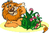 Gif animé lion fleurs